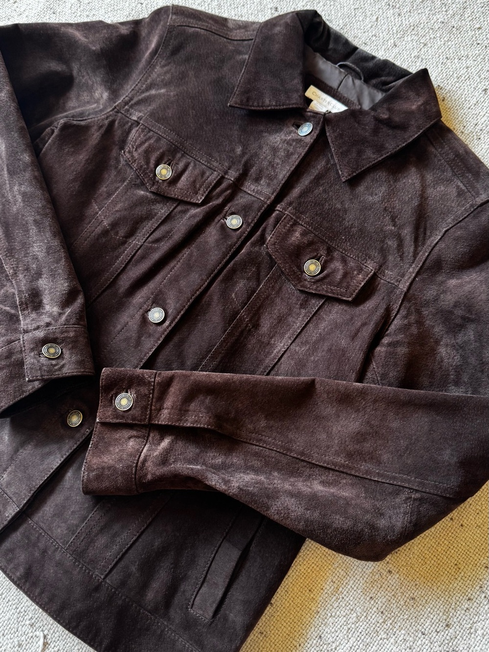 Charter Club Women’s M Brown Genuine Suede Leather Trucker Jacket Western